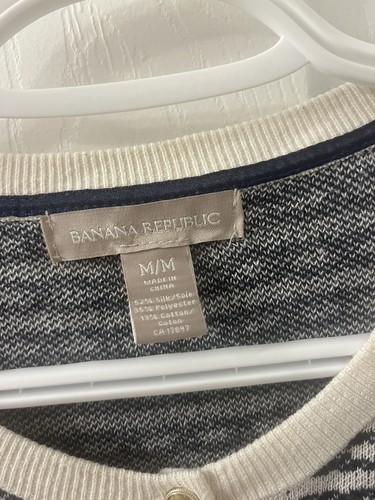 Banana Republic Silk Blend Jacquard Cardigan Navy Cream Size M - photo 5