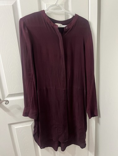 Wilfred Aritzia 100% Silk Burgundy Shirt Dress Tunic Size L