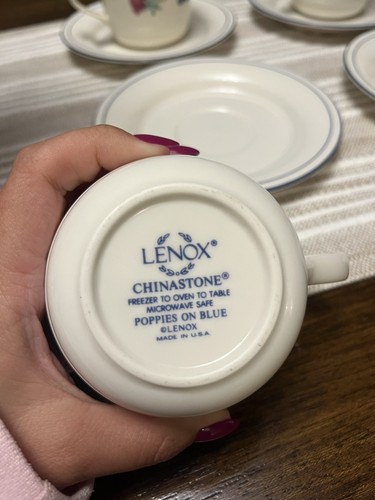 Lenox Chinastone Poppies on Blue 4 Cup & Saucer Sets 8 Pc - photo 5