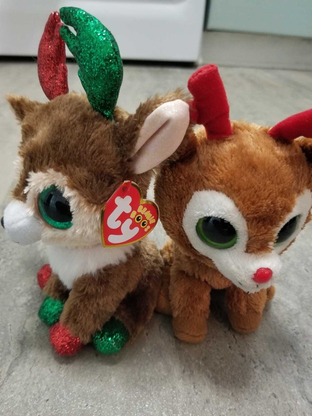 Two TY Reindeer Beanie Boos