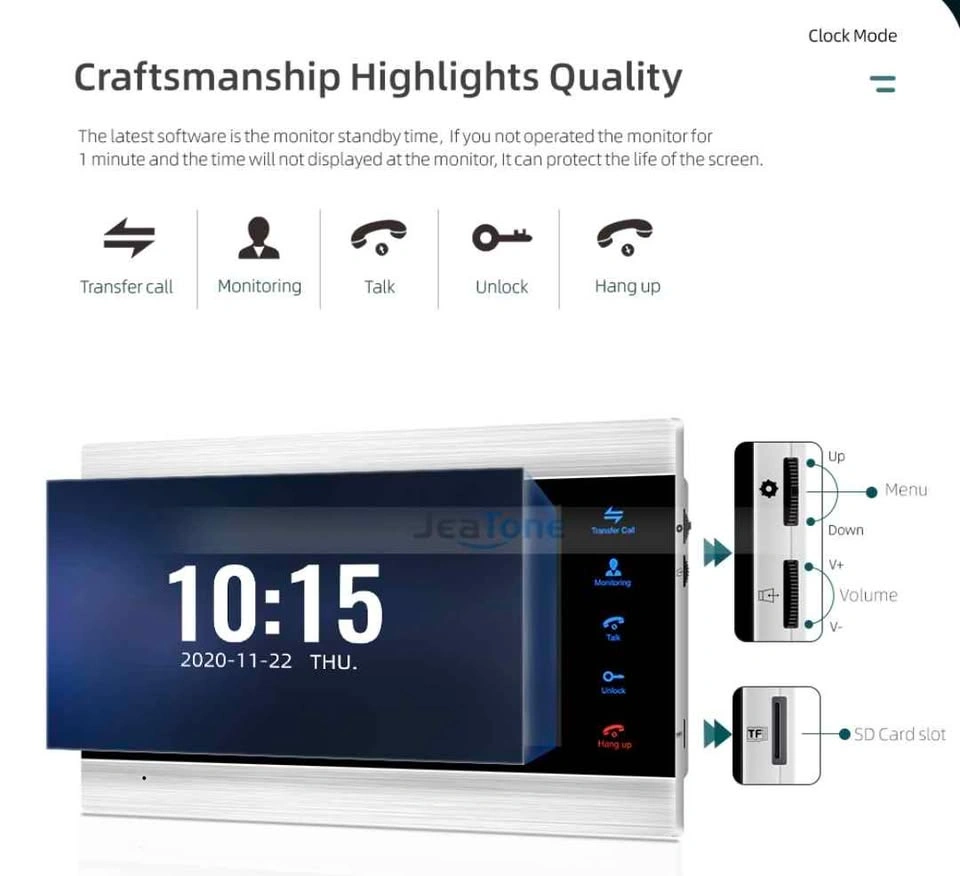 Jeatone 7 Inch Touch Button Monitor 1200TVL Video Intercom - photo 2