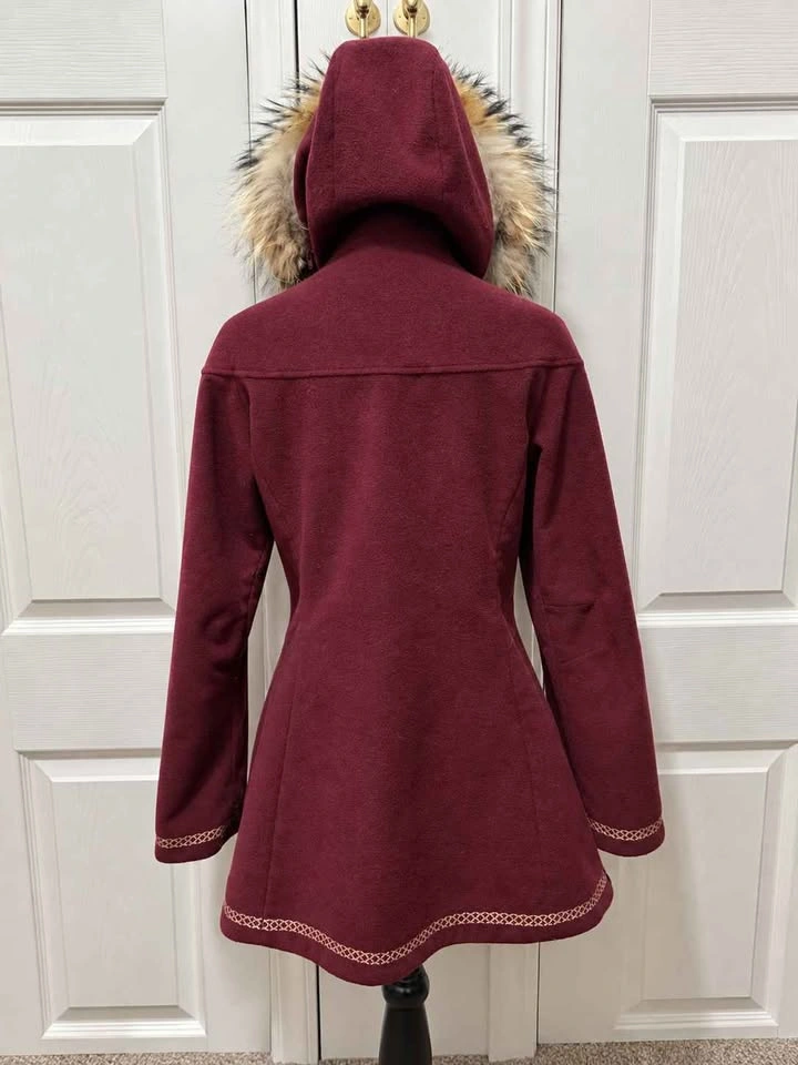 Koko & Gaston Burgundy Real Fur Trim Hooded Coat M - photo 3