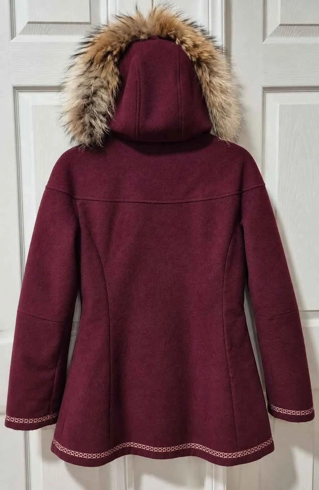 Koko & Gaston Burgundy Real Fur Trim Hooded Coat M - photo 4
