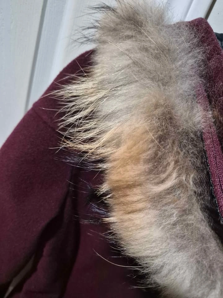 Koko & Gaston Burgundy Real Fur Trim Hooded Coat M - photo 5
