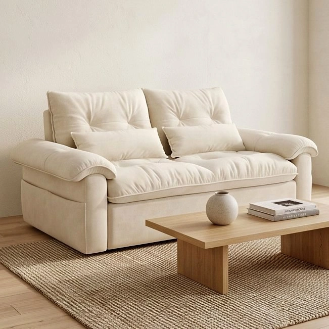 Minimalist Cream Fabric Sofa – Cozy Modern Seating