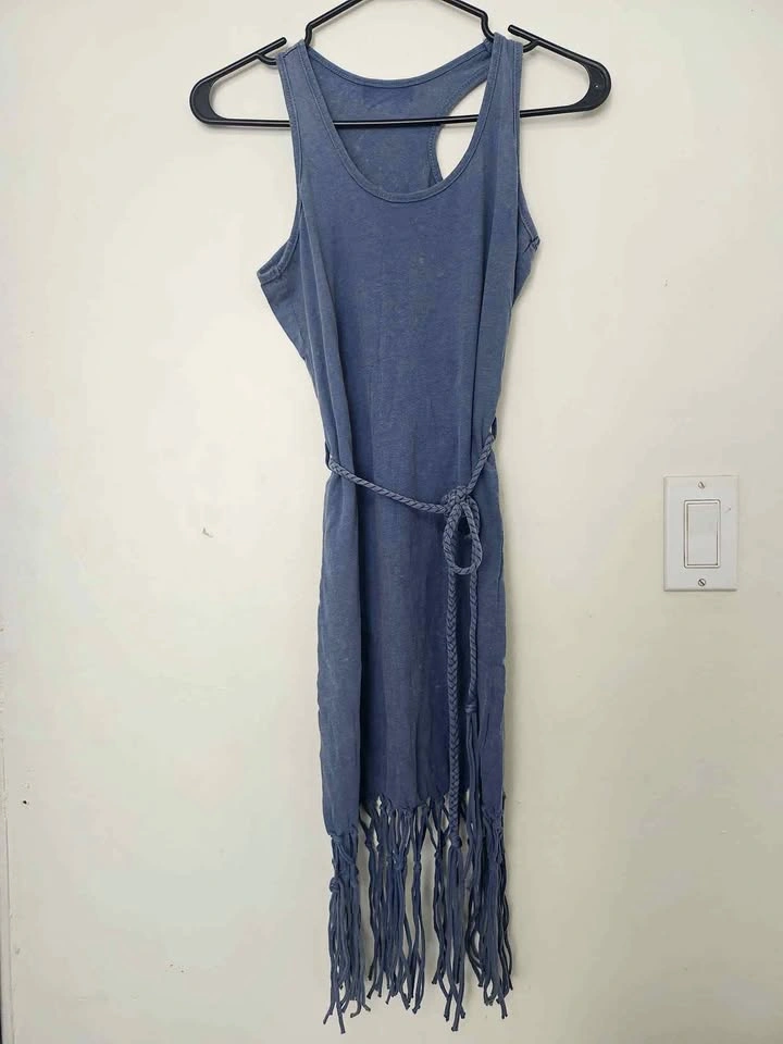 Blue Tank Dress with Braided Belt