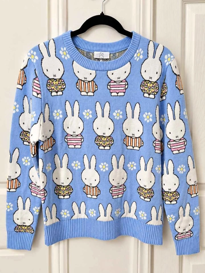 Aeropostale x Miffy Pastel Blue Bunny Graphic Knit Sweater