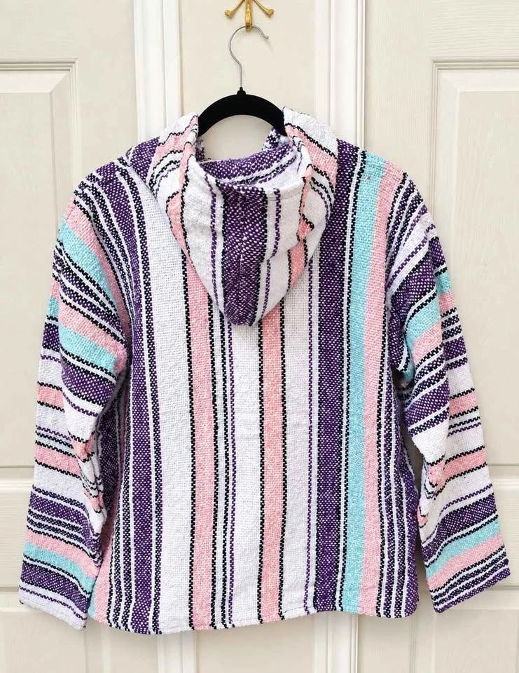 Iguana Jack Baja Hoodie Rug Pastel Striped Mexican Pullover M - photo 2