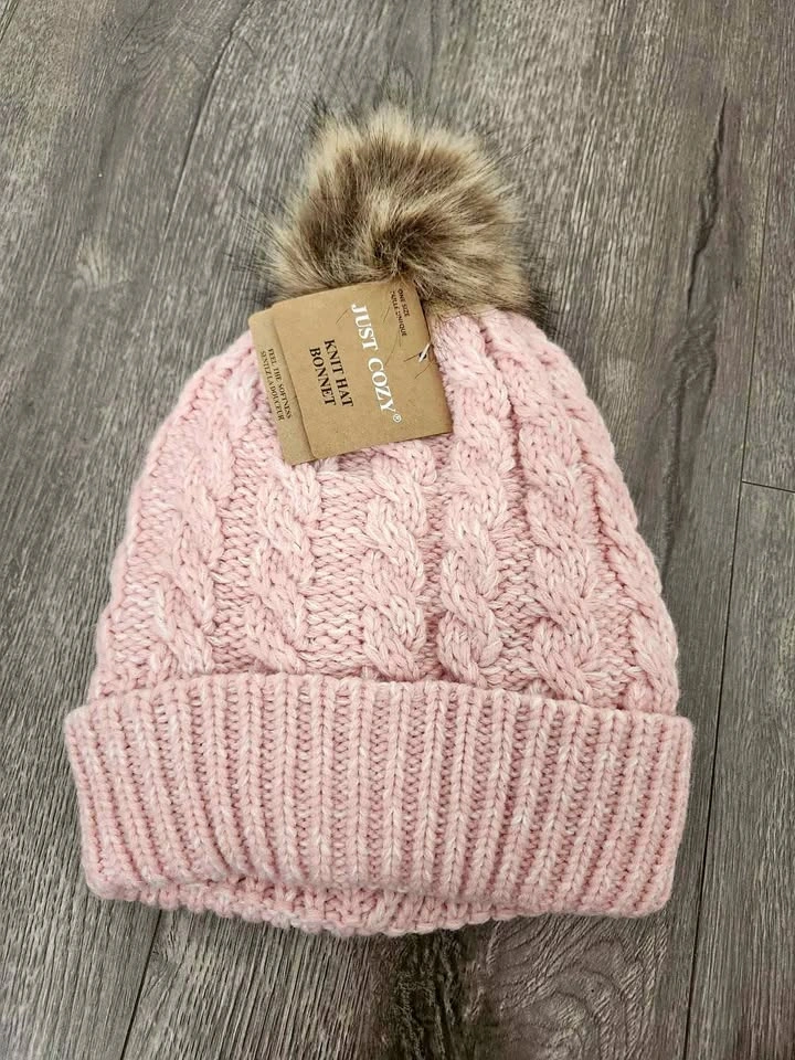 Just Cozy Pink Cable Knit Beanie NWT