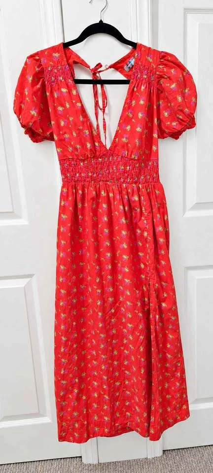Urban Outfitters Liliana Cherry Print Open Back Pocket Dress M