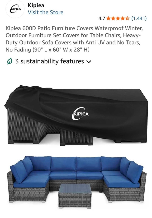 Kipiea Patio Furniture Cover 90x60x28in