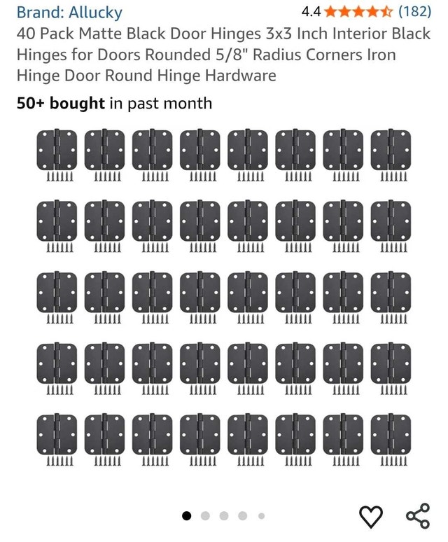 Allucky 40 Pack Matte Black Door Hinges 3x3 Inch
