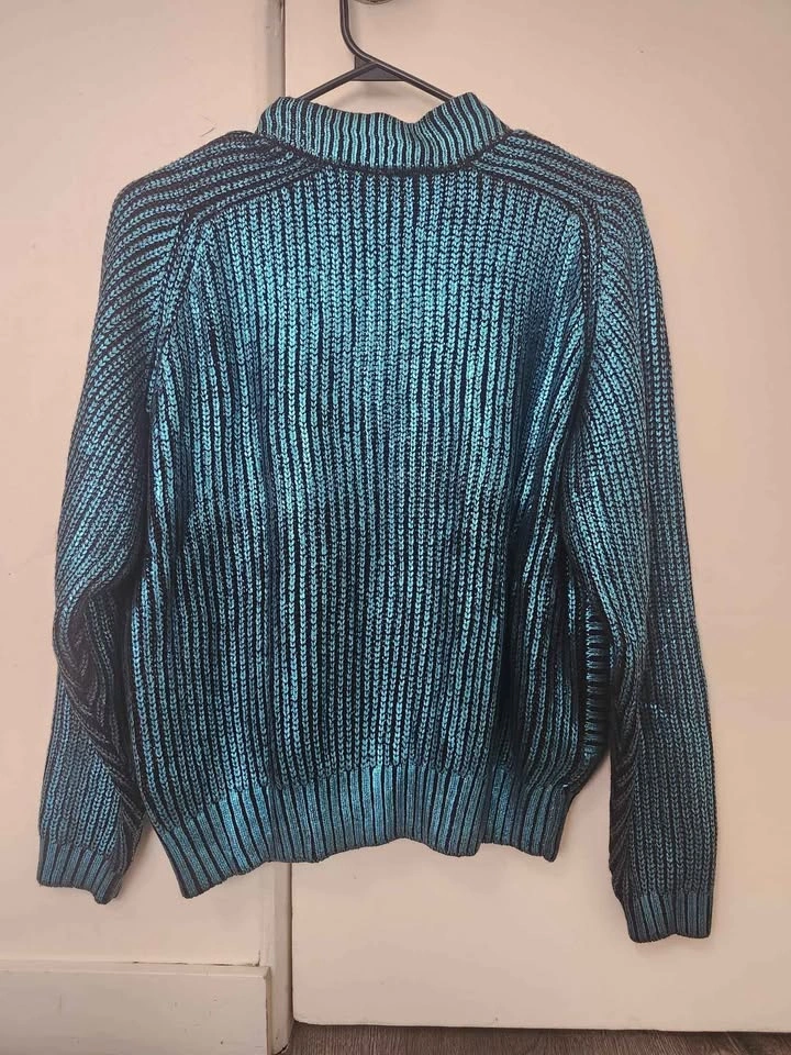 H&M Divided Metallic Blue & Black Zip-Up Knit Cardigan - photo 2