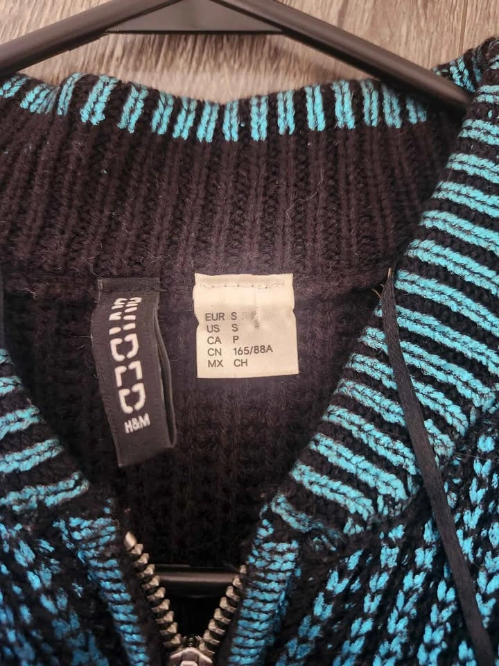 H&M Divided Metallic Blue & Black Zip-Up Knit Cardigan - photo 3