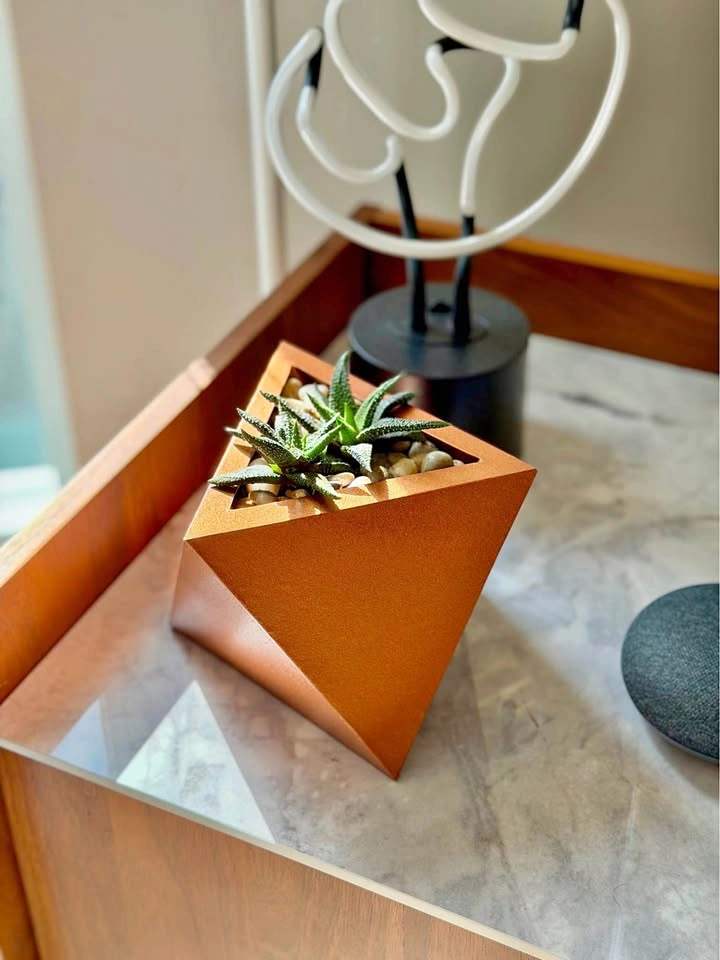 Geometric Copper Planter with succulent