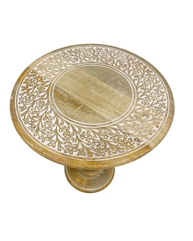 Mango Wood Floral Pedestal Stand