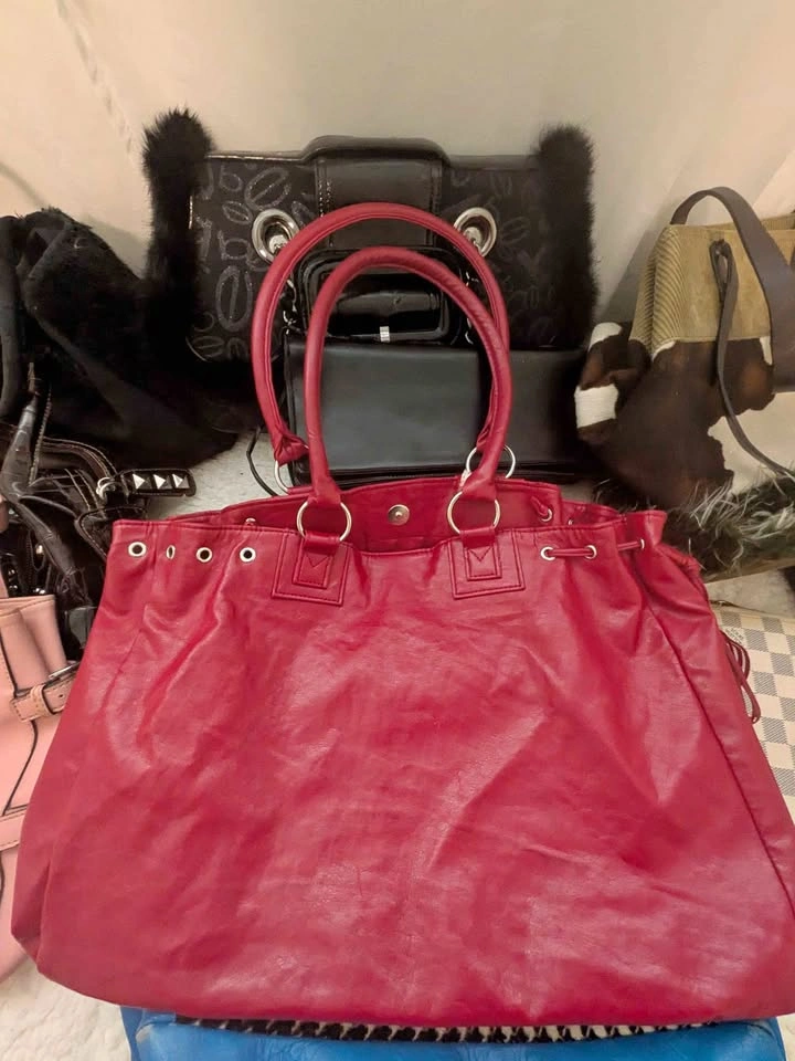 Large Red Faux Leather Tote Bag