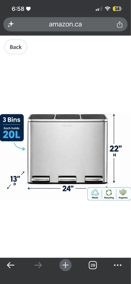Step N' Sort 3-Compartment Trash and Recycling Bin - photo 2