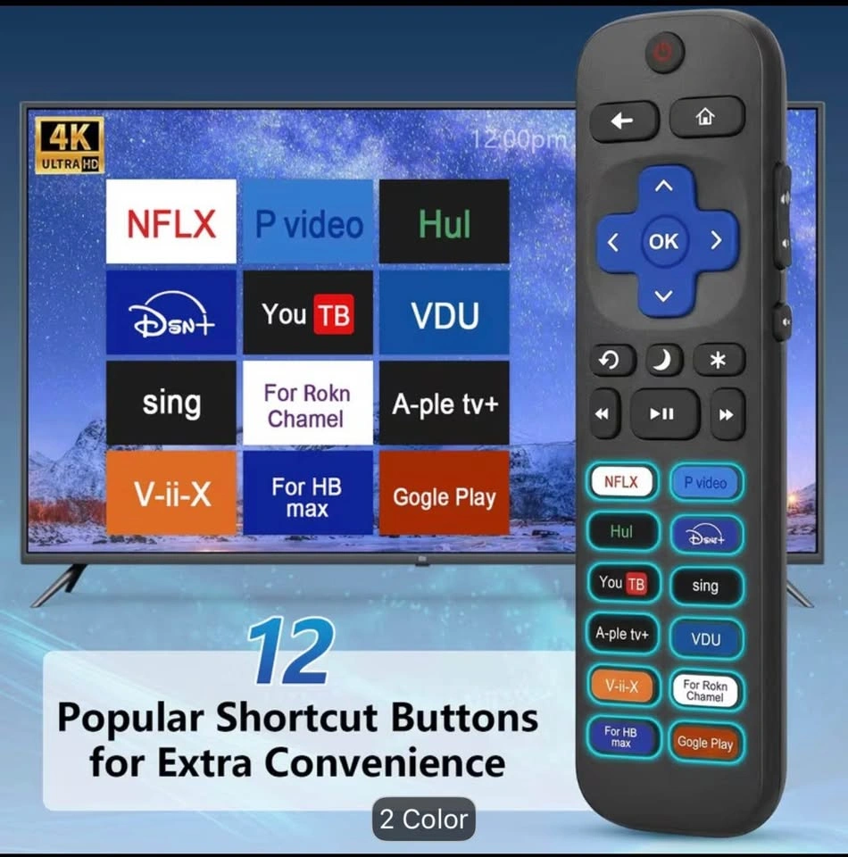 12 shortcut buttons Replacement Remote Control for Roku TV - photo 2