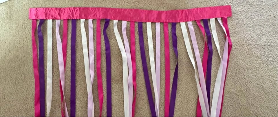Vintage Pink & Purple Satin Ribbon Tassel Curtains (Pair)