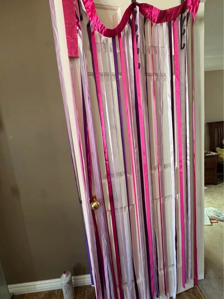 Vintage Pink & Purple Satin Ribbon Tassel Curtains (Pair) - photo 3
