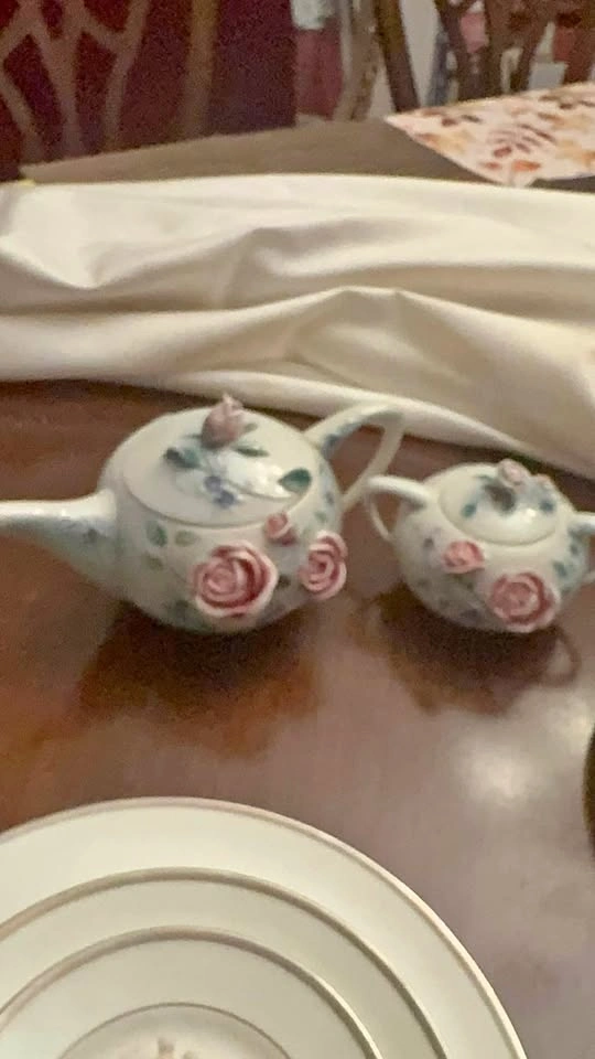 Vintage Ceramic Rose Teapot and Sugar Bowl Set
