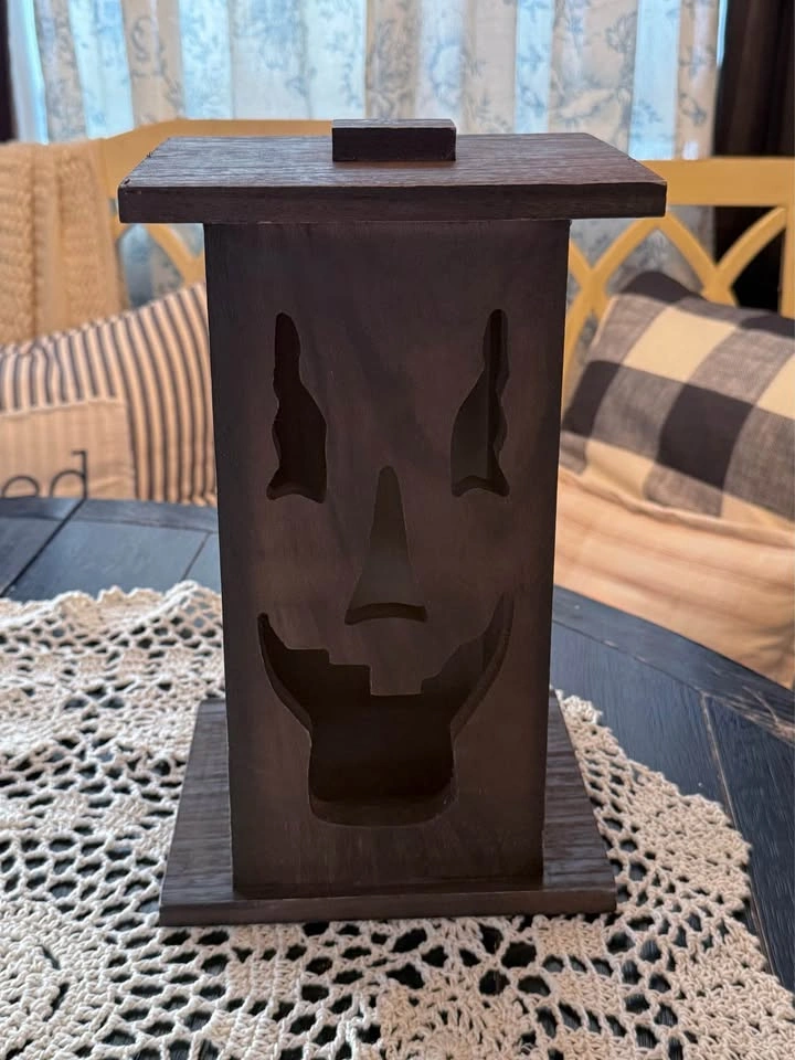 Wooden Carved Pumpkin Lantern