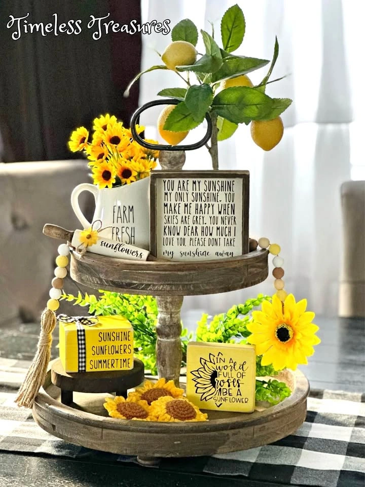 Sunflower Tiered Tray Decor