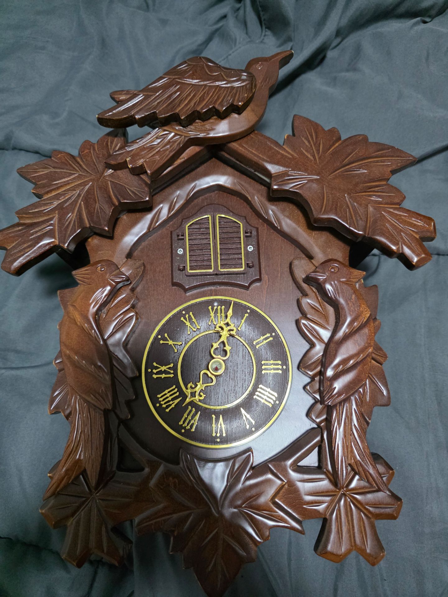 Carved Wood Cuckoo Clock with Birds