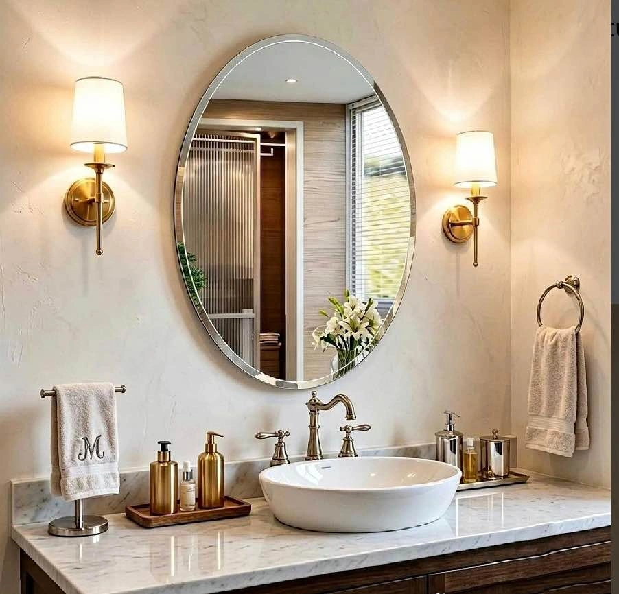 Brand New in Box Frameless Oval Mirror, 20”x28”