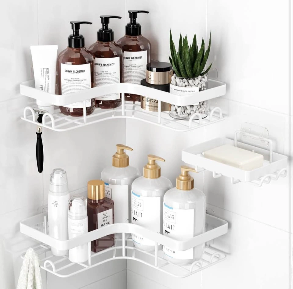 2-Piece White Metal Shower Caddy Set - No Drilling Required - photo 2