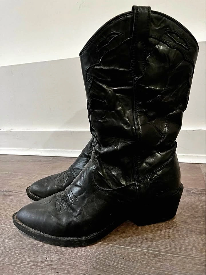 Black Leather Cowboy Boots Rocboots