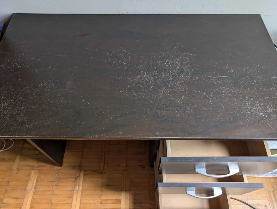 Dark Wood Desk (43" * 23") with 3 Drawers and Keyboard Tray - photo 2