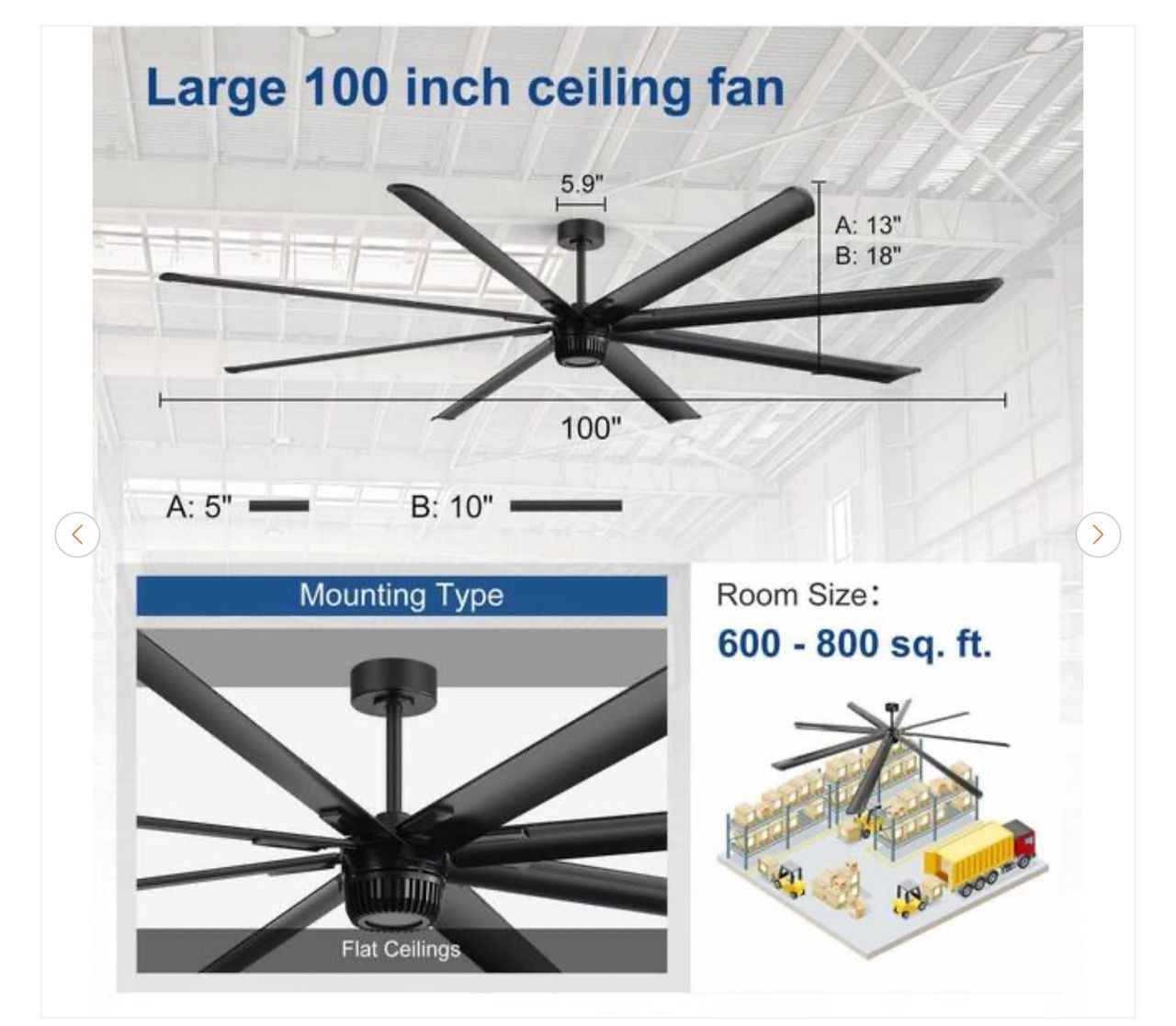 Breezary Melissa 100 in. Industrial HVLS Windmill Ceiling Fan - photo 5