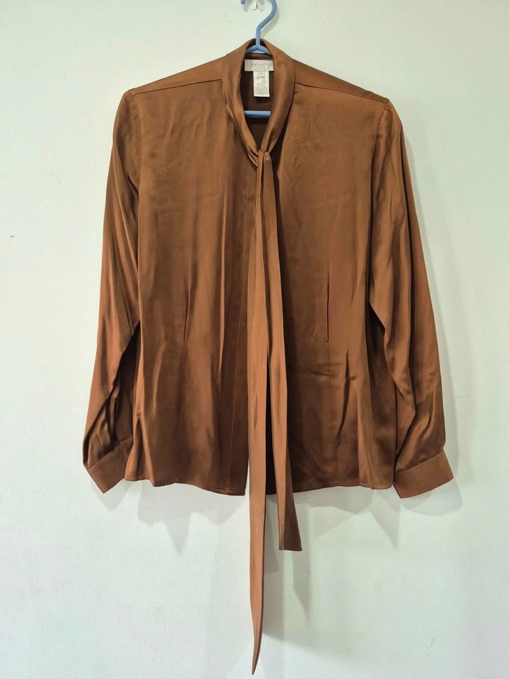 Jones New York Petite 100% Silk Tie Neck Bow Blouse - photo 2