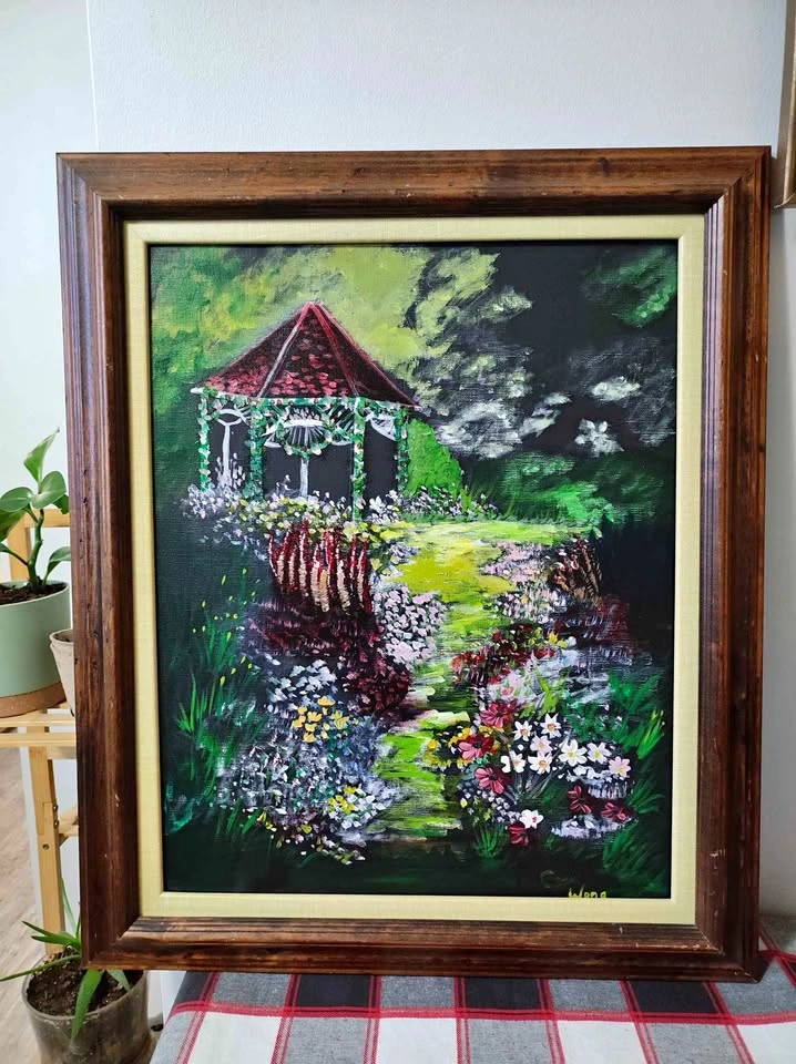 Framed acrylic painting on canvas