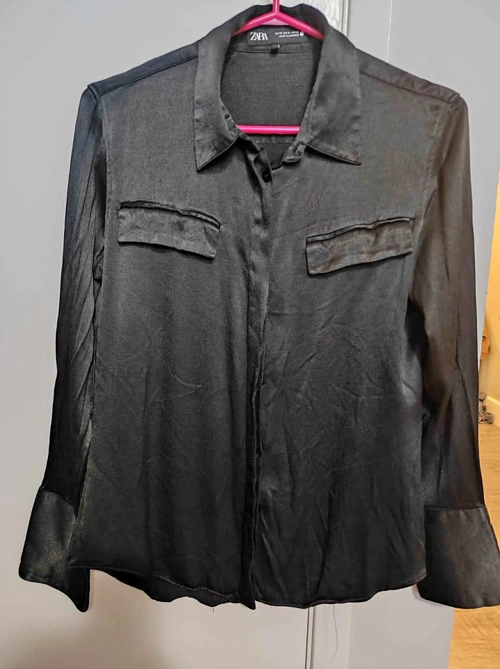 Zara Black Satin-Finish Shirt