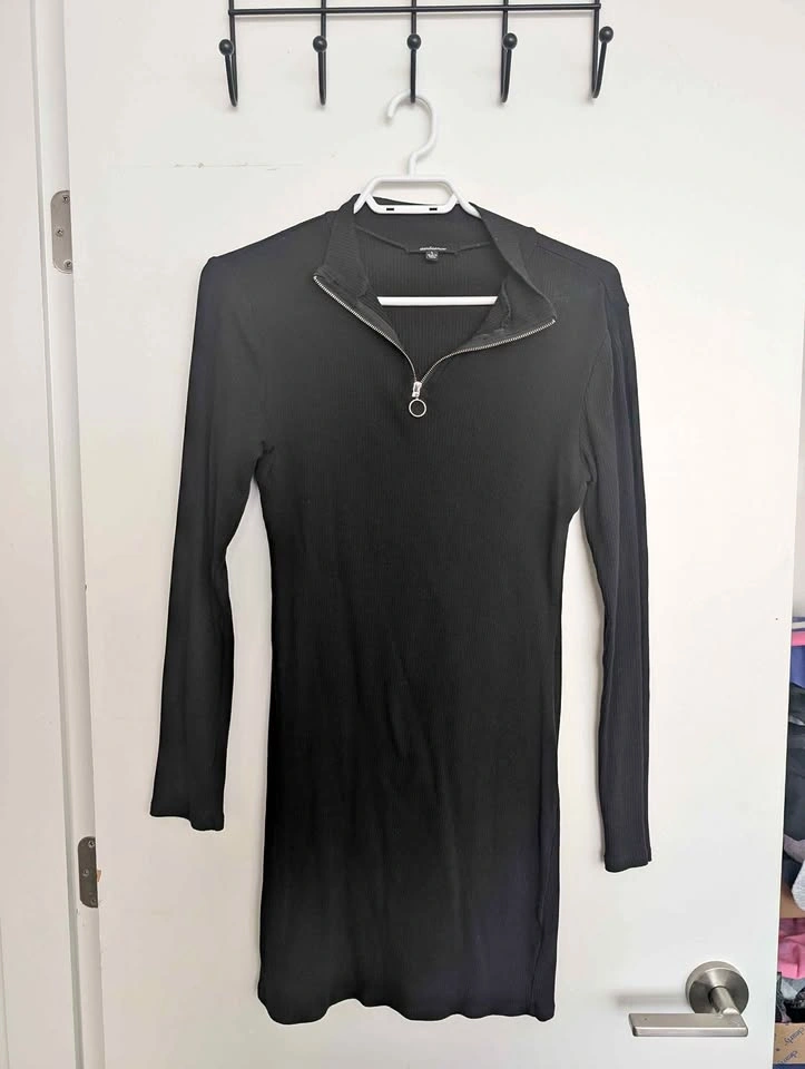 Ribbed Quarter-Zip Long Sleeve Dress Size L