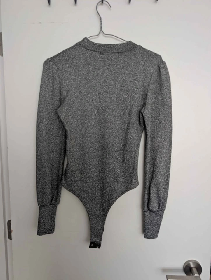 Grey Shimmery Long Sleeve Bodysuit Fits like size Small / Medium - photo 5