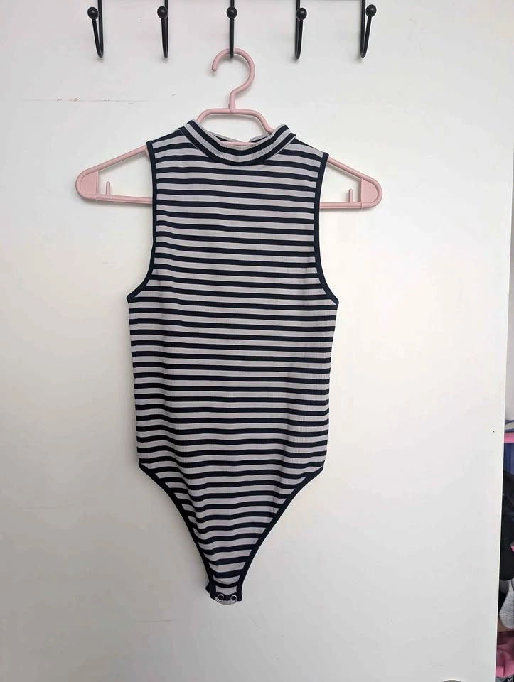 Striped Sleeveless Mock Neck Bodysuit
