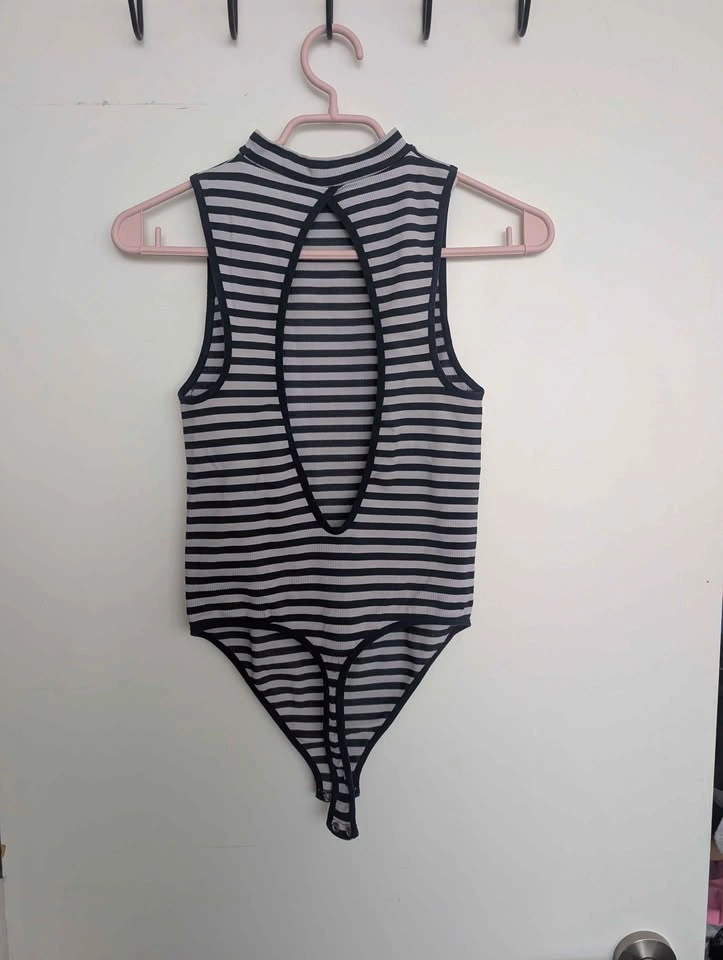 Striped Sleeveless Mock Neck Bodysuit - photo 2