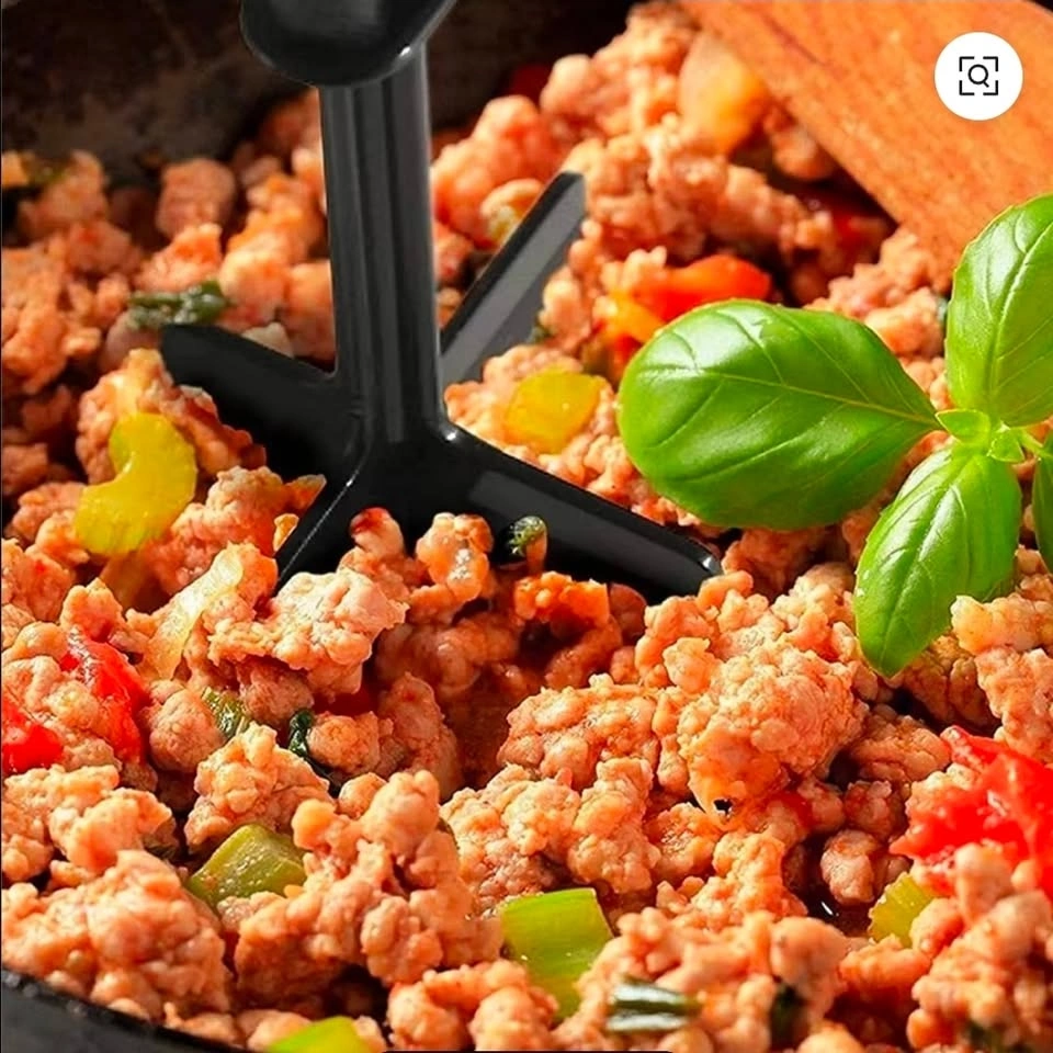 Black handheld meat and potato masher with multi-blade head - photo 2