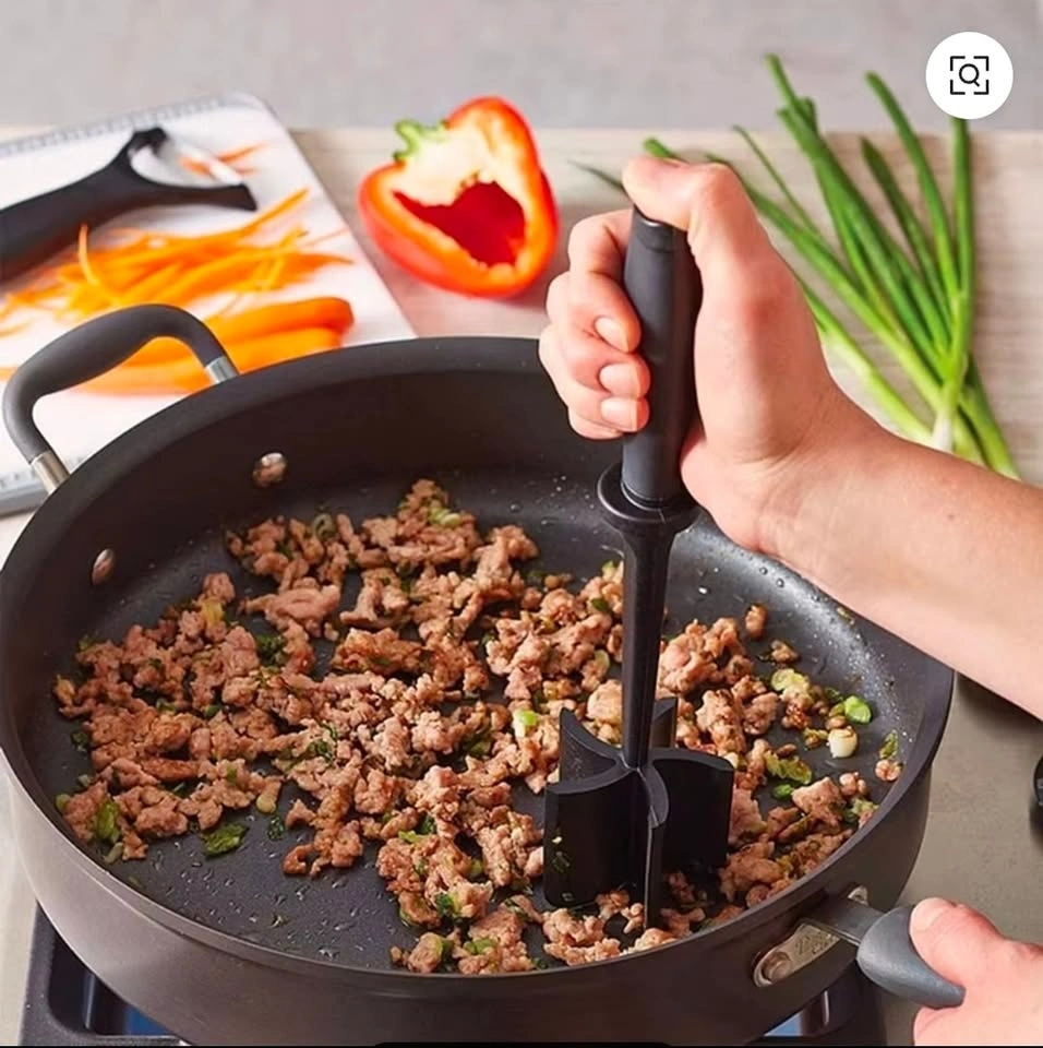 Black handheld meat and potato masher with multi-blade head - photo 3
