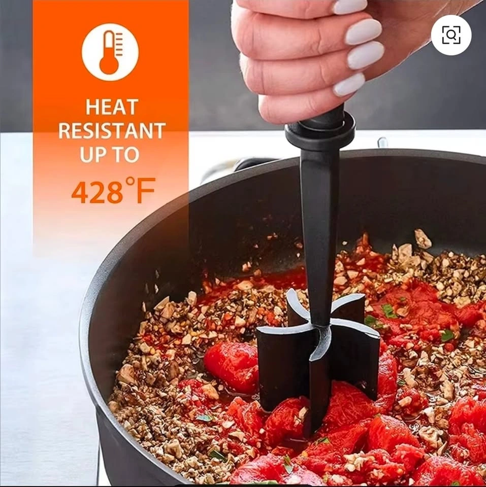 Black handheld meat and potato masher with multi-blade head - photo 4