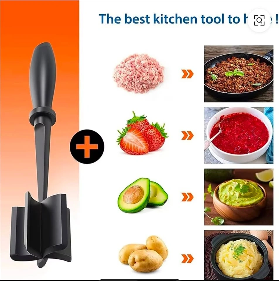 Black handheld meat and potato masher with multi-blade head - photo 5