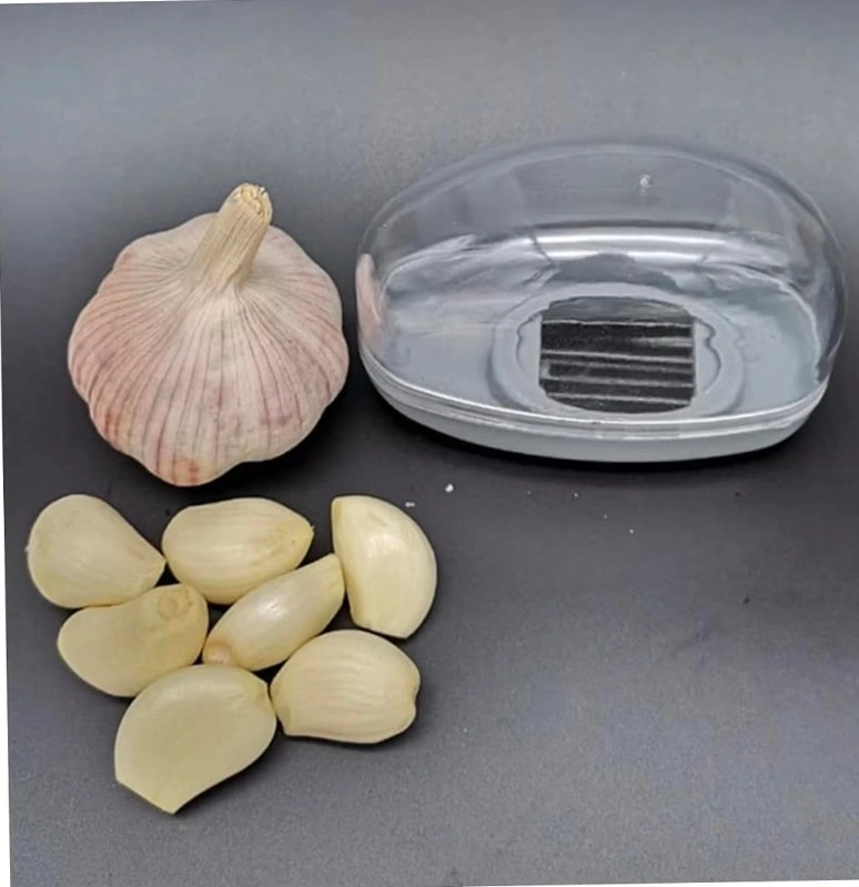 Handheld Garlic Mincer Press — Clear Dome Cover, Grey Base