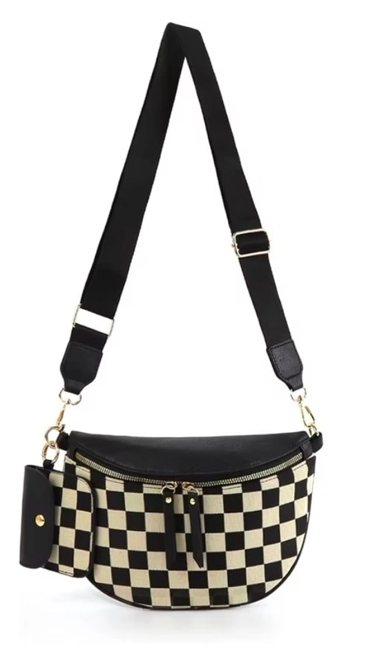 Checkerboard Crossbody Belt Bag Fanny Pack with Coin Pouch