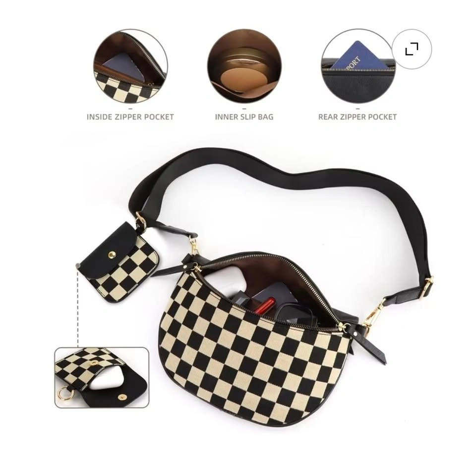 Checkerboard Crossbody Belt Bag Fanny Pack with Coin Pouch - photo 2