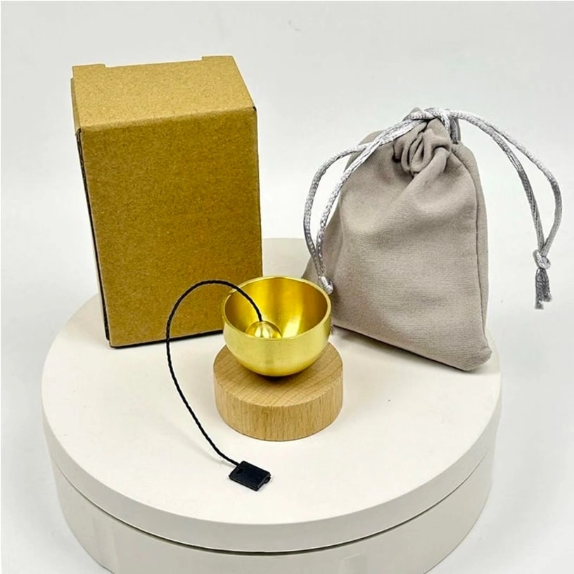 Brass Meditation Chime Bell with Wooden Base, Striker & Pouch