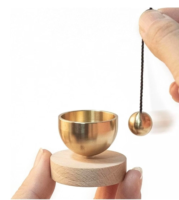 Brass Meditation Chime Bell with Wooden Base, Striker & Pouch - photo 3